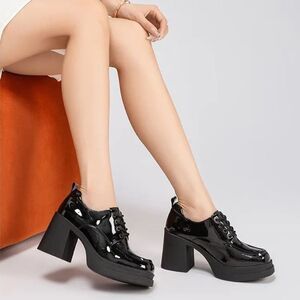 Black Chunky Platform Oxford Shoes